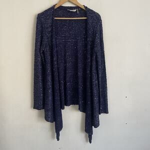 Soft Surroundings Royal Blue Sparkle Waterfall Cardigan XL Sequin Knit Holiday